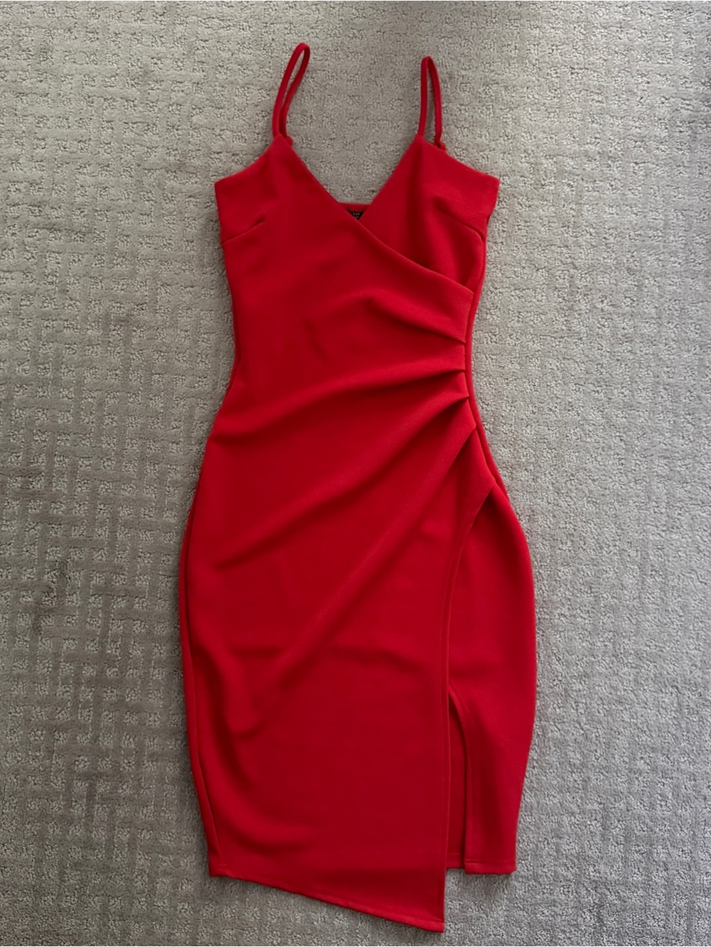 Red Wrap-Front Midi Dress